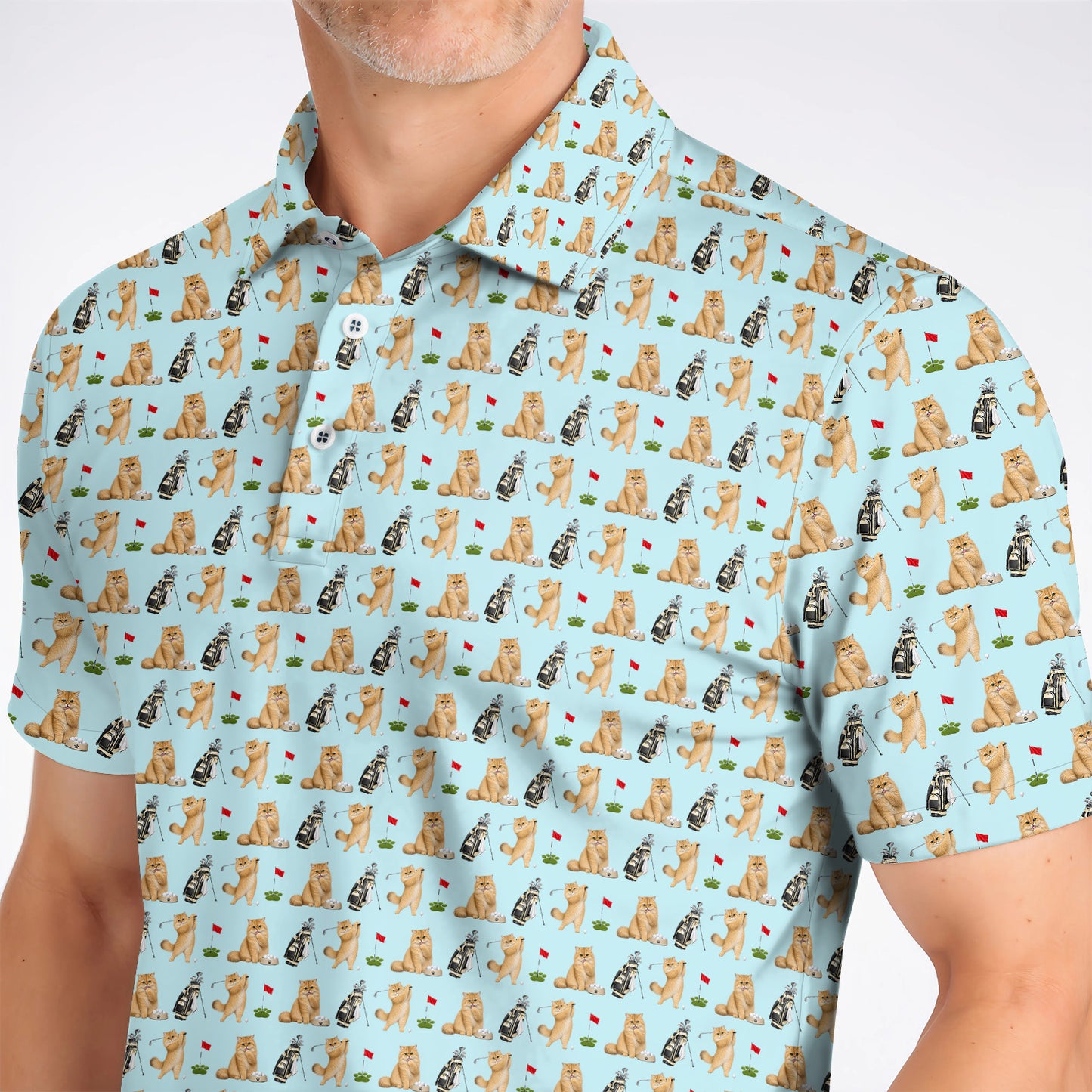 Golden British Longhair Golf Polos, Cute Golden British Longhair Pattern Golf Shirt, Golf Gift for Cat Lovers