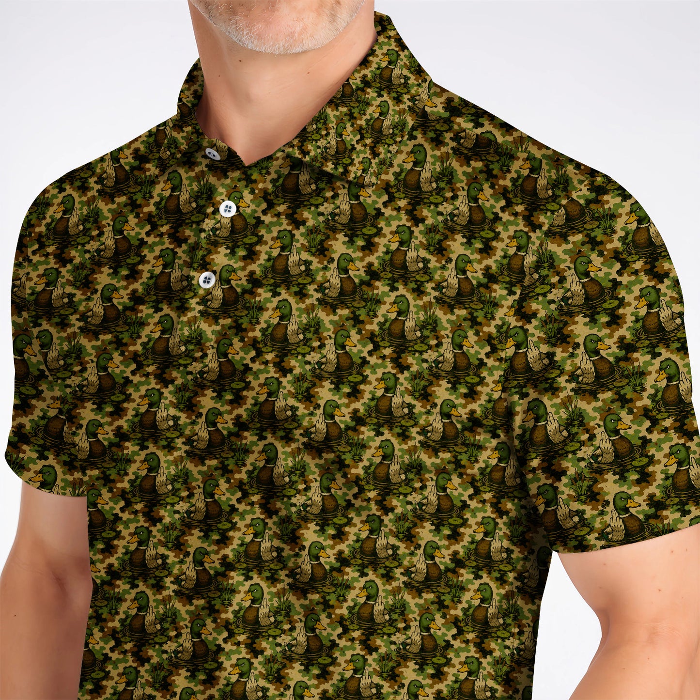 Funny Mallard Duck Golf Polos, Camo Duck Pattern Shirt, Hunting Gift For Golf Lovers