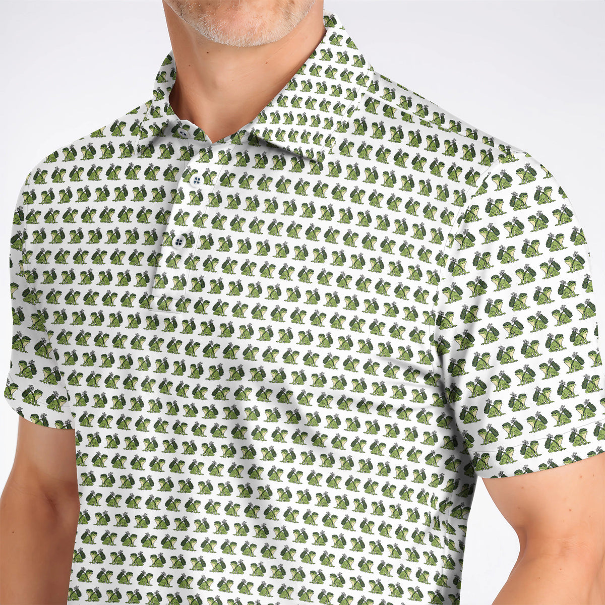 Funny Frog Golf Polos, Cute Frog Pattern Golf Shirt, Unique Golf Shirt For Golfer