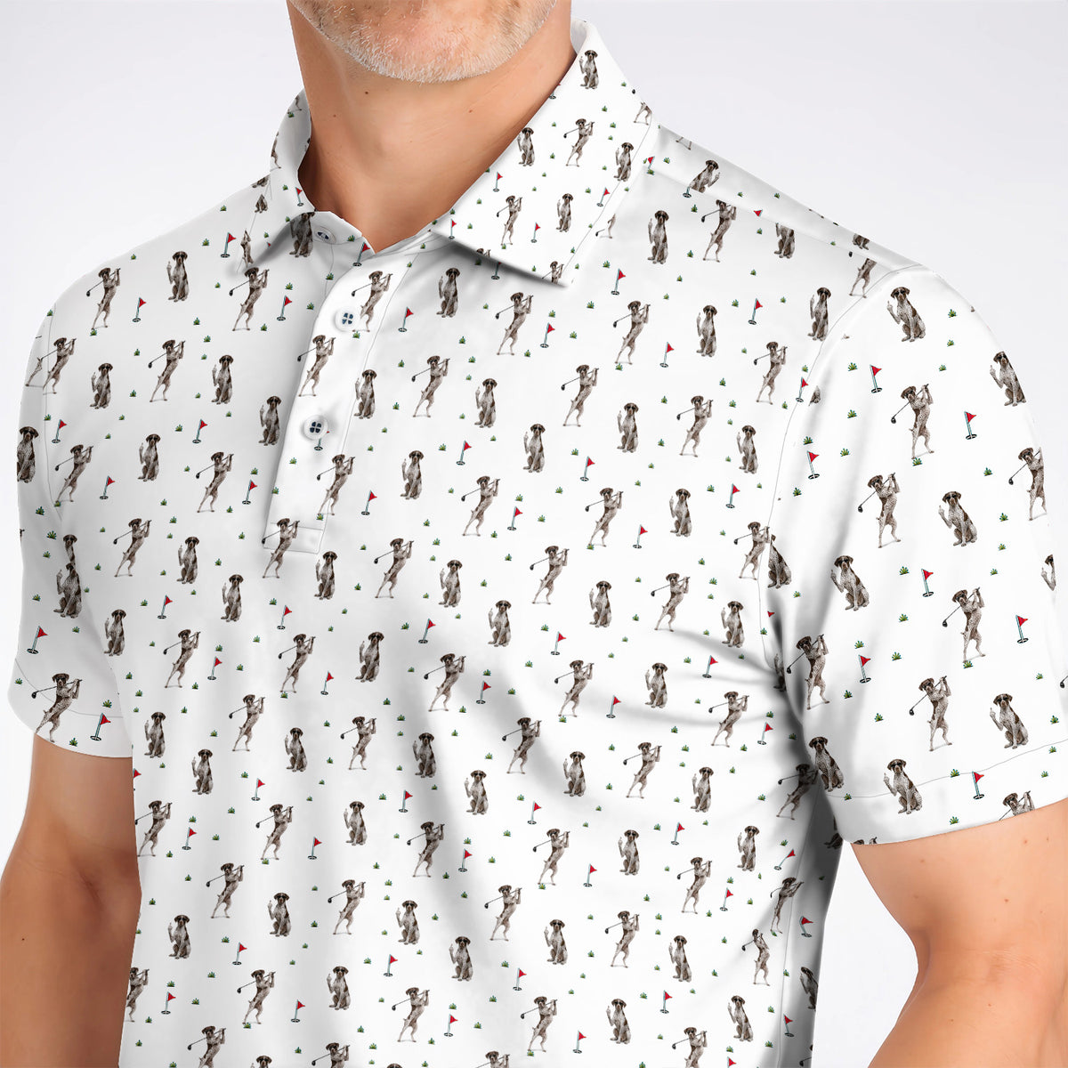 Crazy Pointer Pattern Golf Polos, German Shorthaired Pointer Golf Shirt, Golf Gift For Golfer