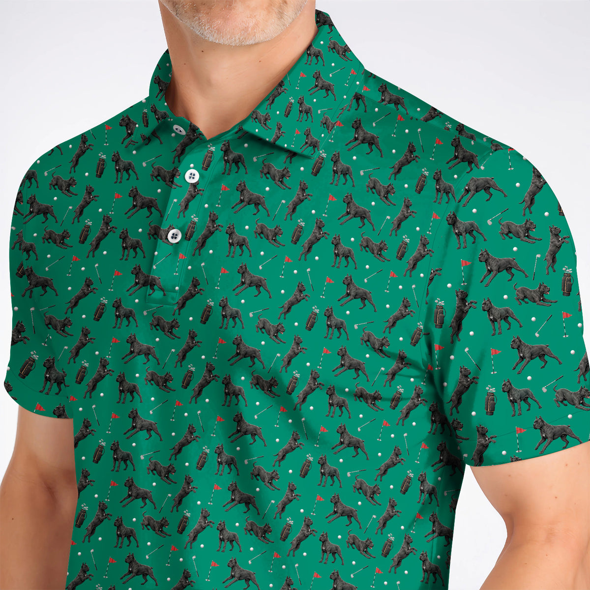 Crazy Cane Corso Pattern Golf Polos, Black Cane Corso Golf Shirt for Dog Lovers, Golf Gift for Golfers