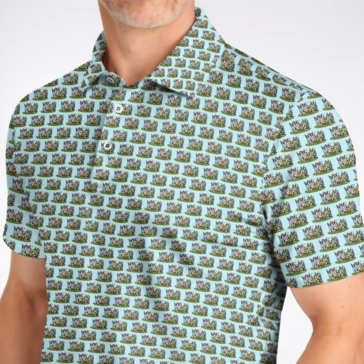 Boston Terrier Golf Pattern Polos, Funny Golfing Boston Terrier Shirt, Dog Lover Golf Gift