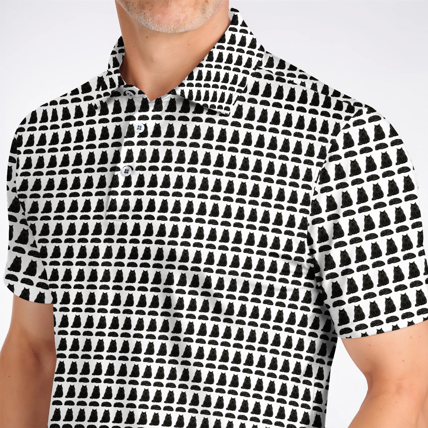 Black Persian Cat Golf Polos, Cute Black Persian Pattern Golf Shirt, Golf Gift for Cat Lovers