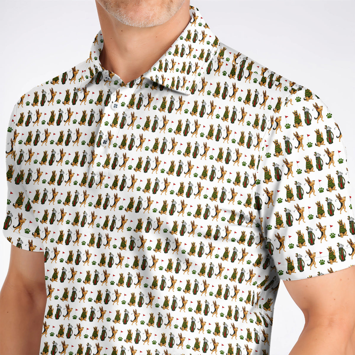 German Shepherd Christmas Golf Shirt, German Shepherd Pattern Golf Polos, Xmas Golf Gift For Golfer