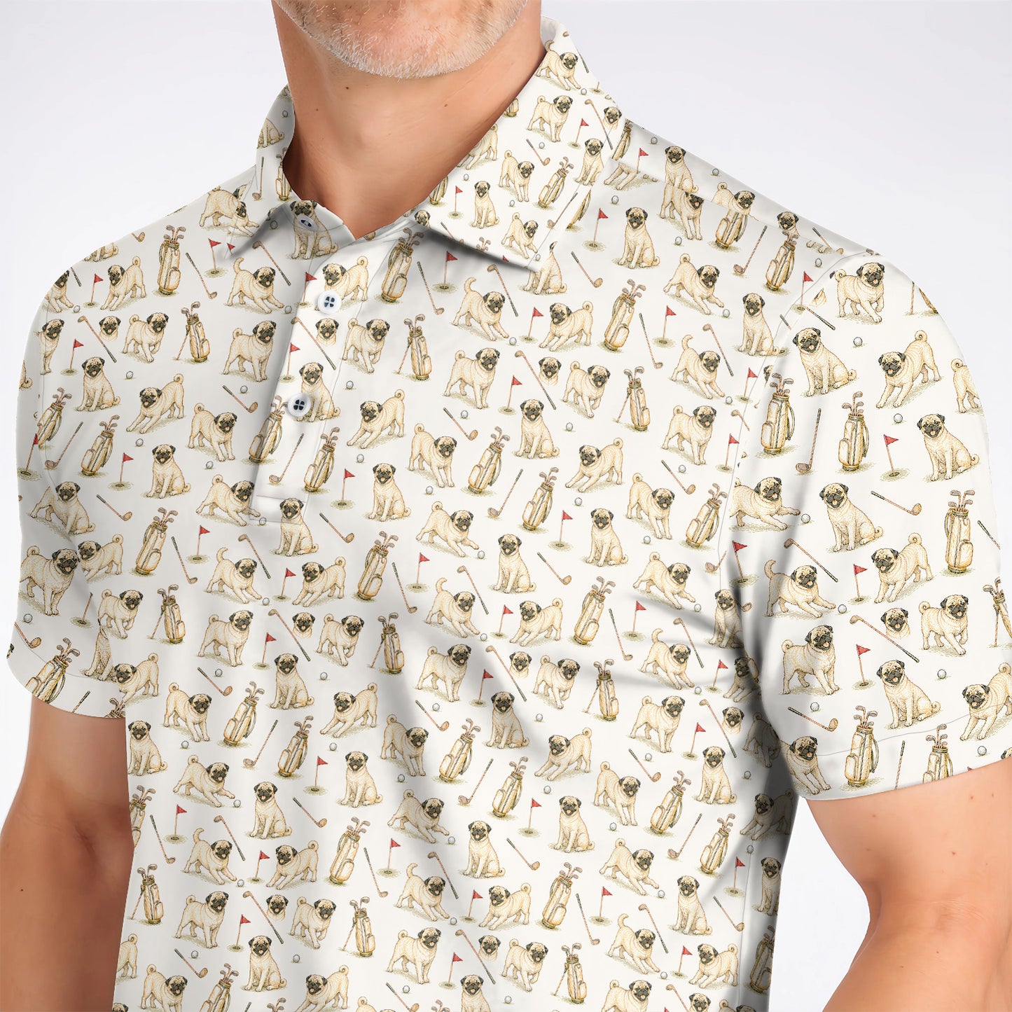 Funny Pug Golf Shirt, Pug Pattern Golf Polos, Crazy Golf Gift For Golfer