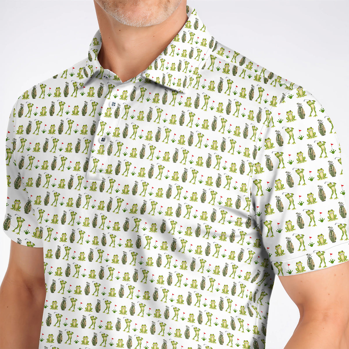 Frog Golf Shirt, Cute Frog Golf Pattern Polos, Crazy Golf Gift For Golfers