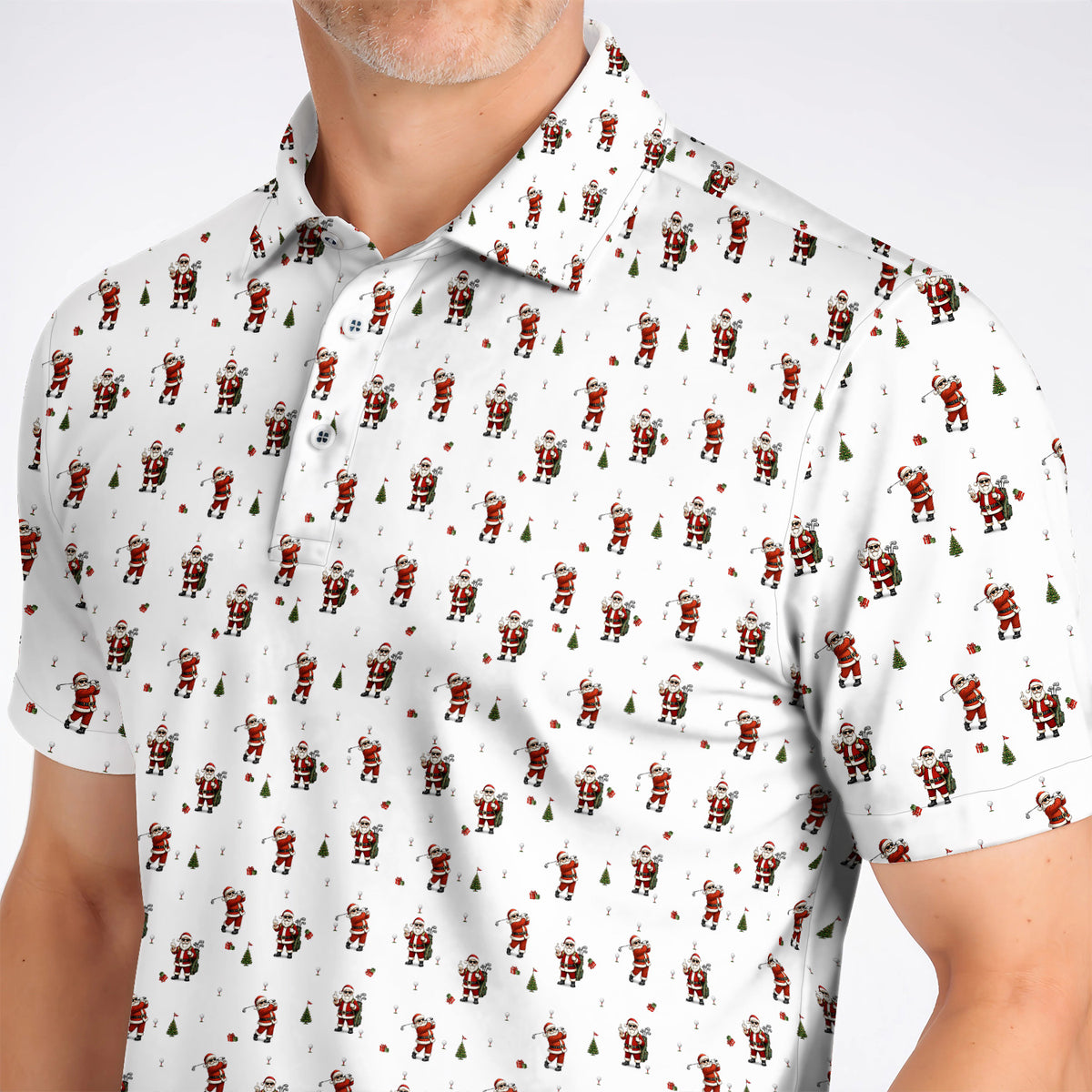 Funny Santa Pattern Golf Shirt, Xmas Golf Shirt For Golfers, Christmas Golf Gift For Holiday