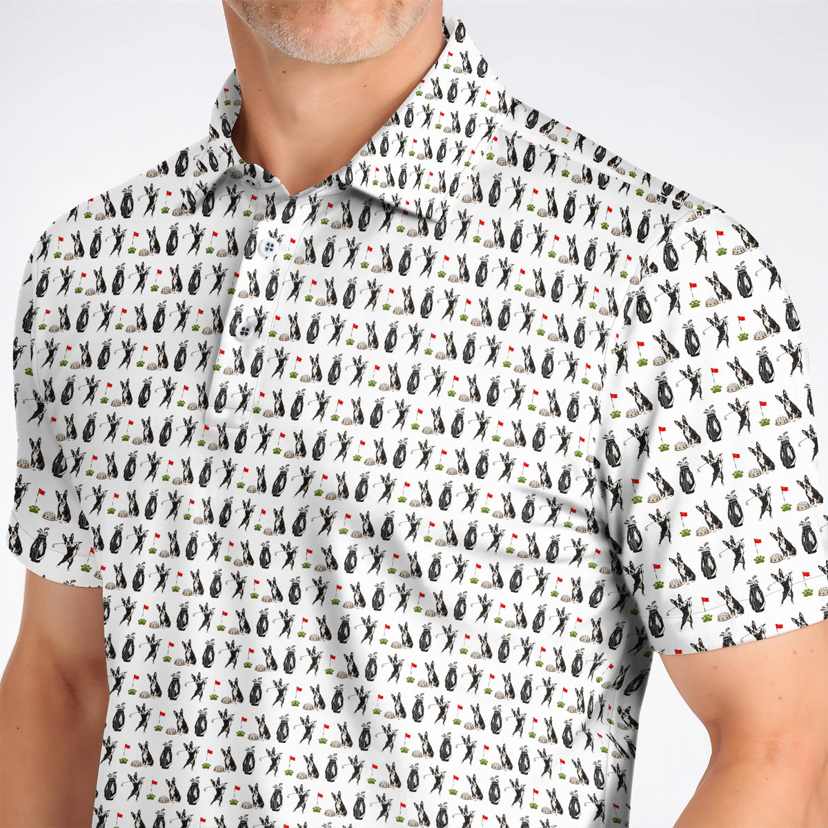 Funny Boston Terrier Pattern Golf Polos, Boston Terrier Golf Shirt, Golf Gift For Golfer
