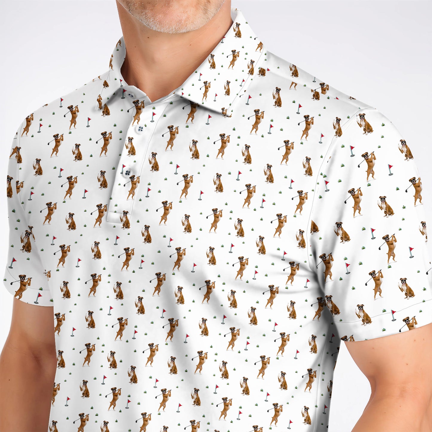 Funny Boxer Golf Swing Shirt, Boxer Golf Pattern Golf Polos for Dog Lovers, Golf Gift For Golfer