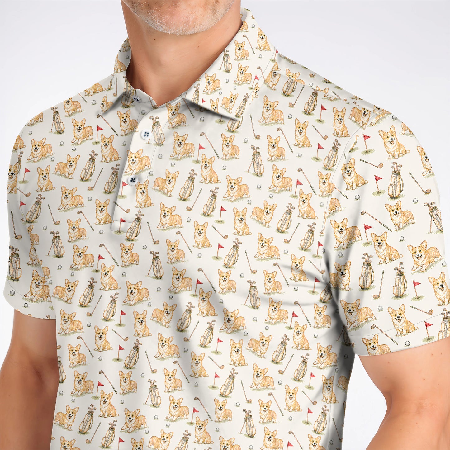 Funny Corgi Golf Shirt For Golfer, Corgi Pattern Golf Polos, Dog Lover Golf Gift