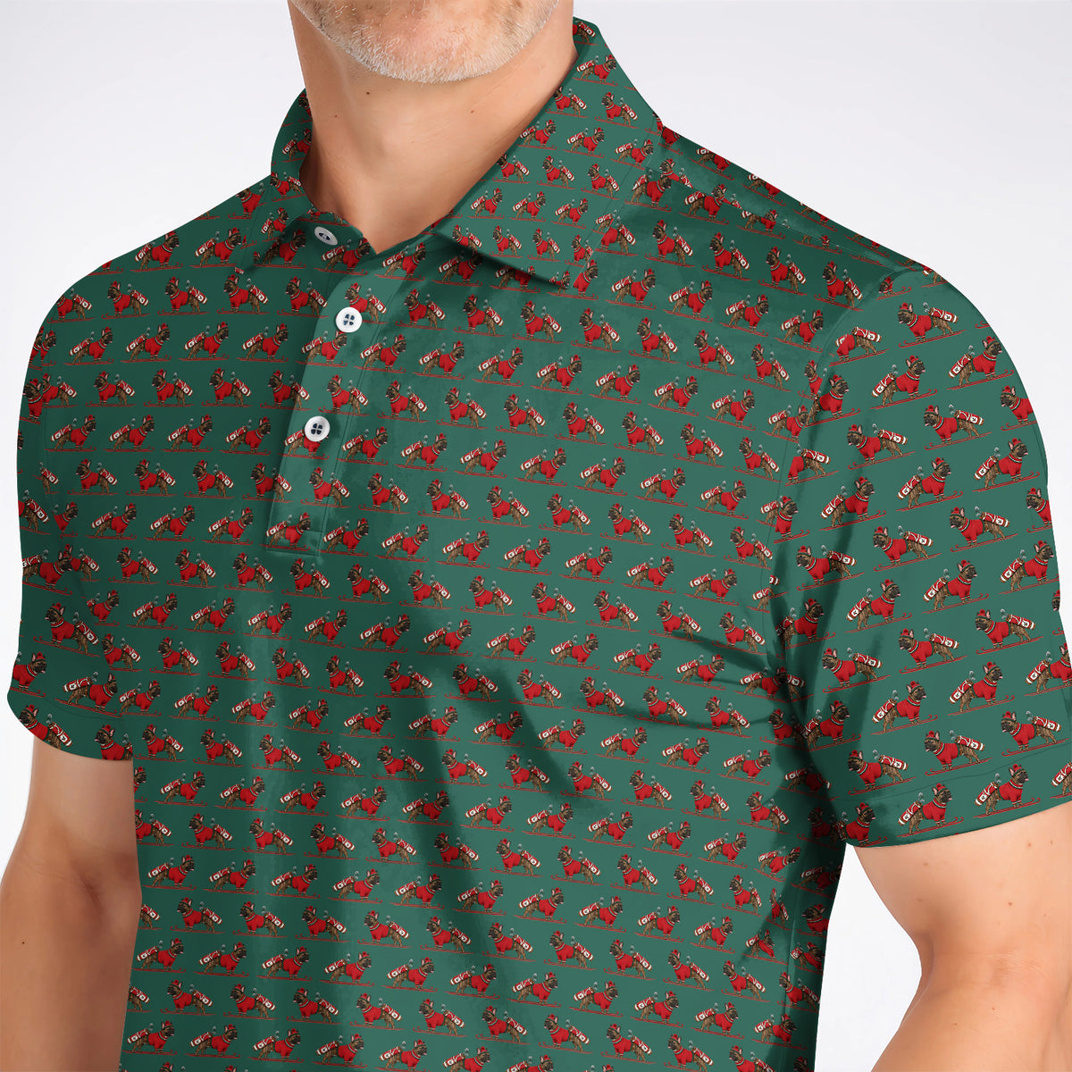 French Bulldog Holiday Golf Polos, Christmas Dog Pattern Golf Shirt, Festive Golf Gift for Golfers