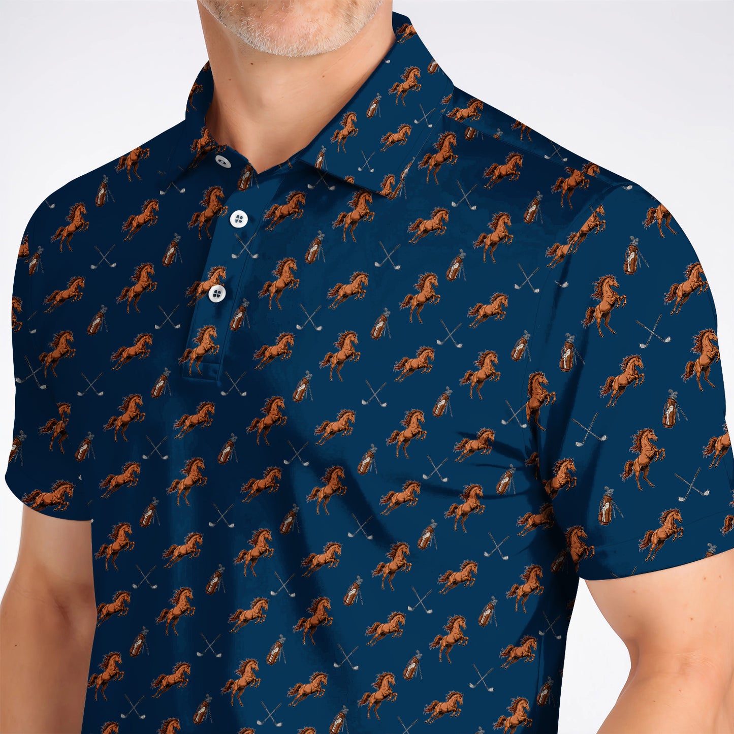 American Quarter Horse Golf Polos, Horse Pattern Golf Shirt for Equestrian Lovers, Western Horse Golf Gift for Golfers