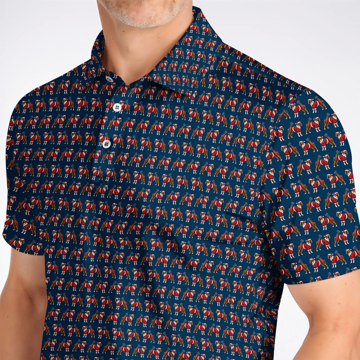 Boxer Dog Christmas Pattern Golf Polos, Santa Boxer Golf Shirt, Boxer Lover Holiday Golf Gift For Golfer