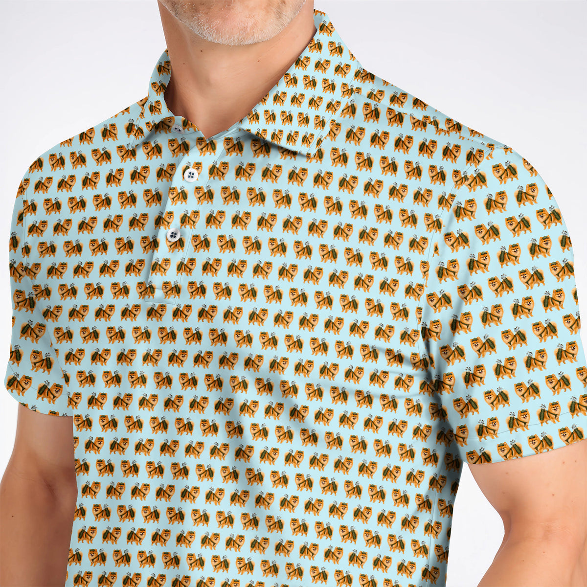 Golden Pomeranian Pattern Golf Polos, Cute Pomeranian Dog Golf Shirt, Funny Golf Gift For Golfer