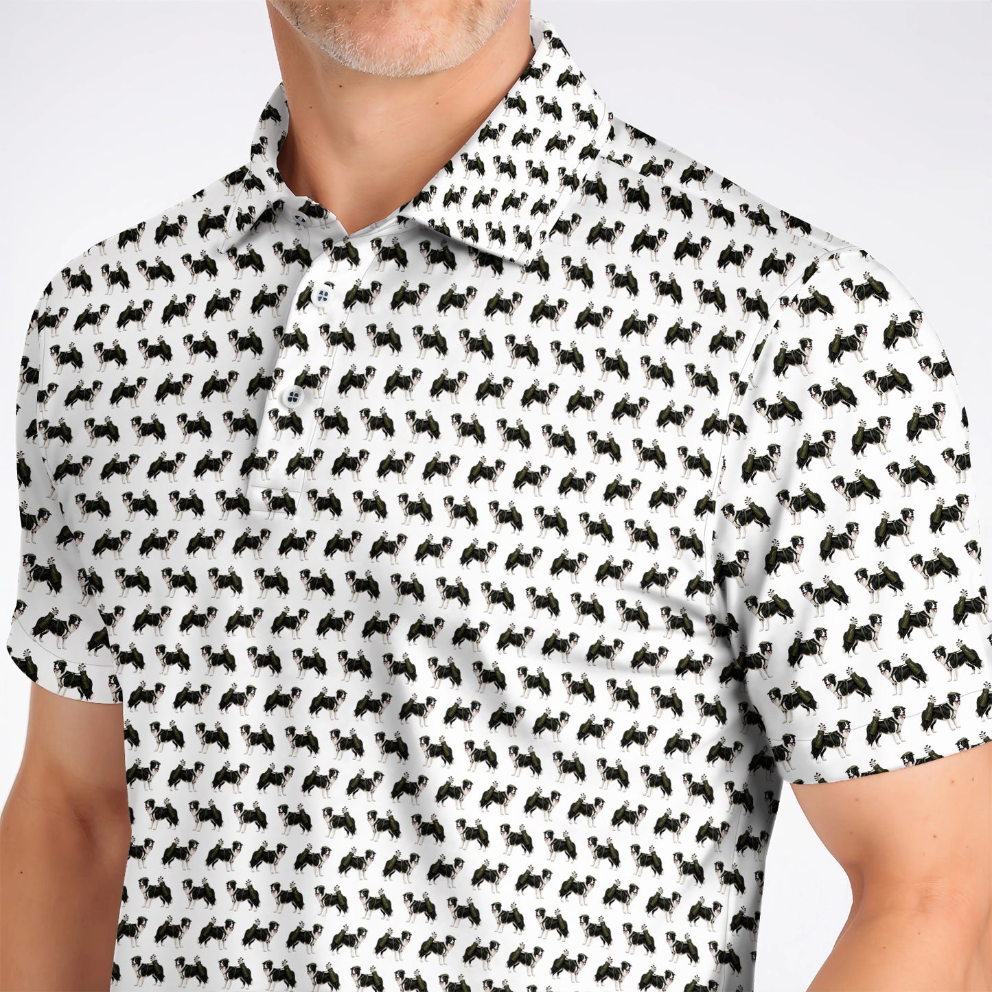 Funny Border Collie Golf Polos, Border Collie Pattern Golf Shirt for Golfer, Dog Lovers Golf Gift