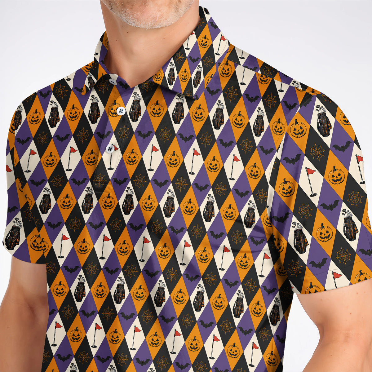 Halloween Pattern Golf Polos, Vintage Halloween Golf Shirt For Golfer, Pumpkin Golf Gift for Golf Lovers