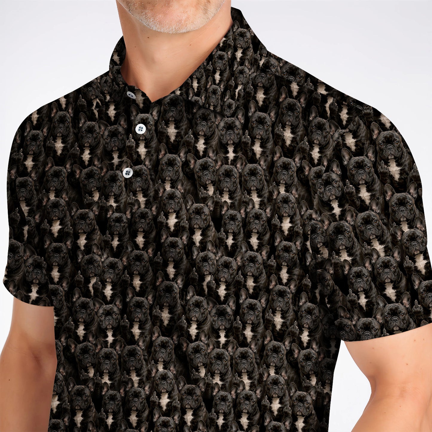 Black French Bulldog Pattern Golf Polos, Funny Frenchie Golf Shirt, Dog Dad Golf Gift