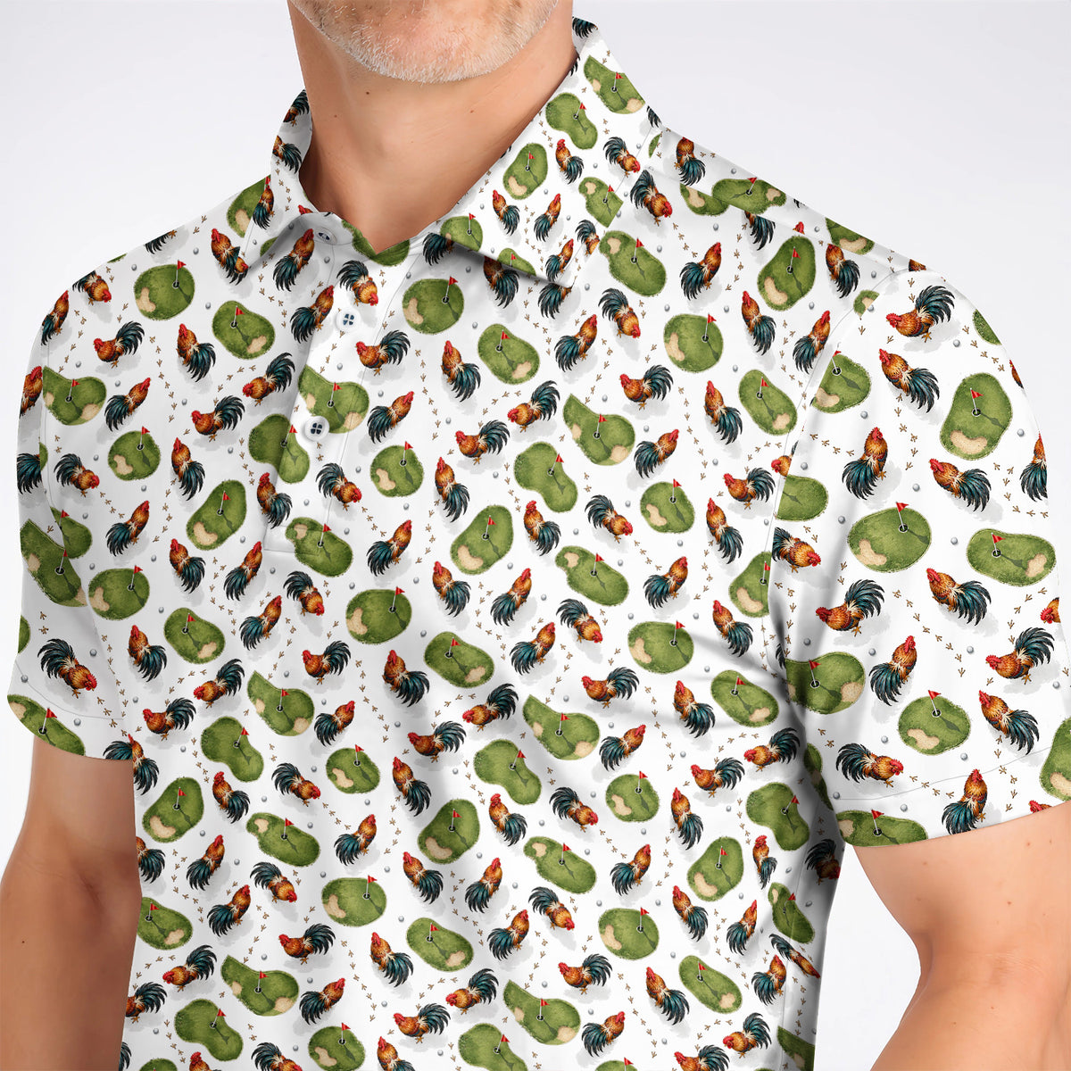 Vintage Rooster Golf Polos, Chicken Pattern Golf Shirt For Rooster Lovers, Golf Gift For Golfers