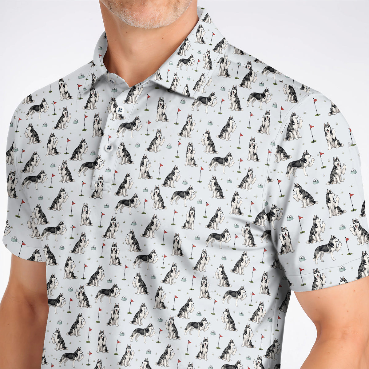 Crazy Husky Golf Polos, Husky Sibir Pattern Golf Shirt For Dog Lover, Golf Gift For Golfer