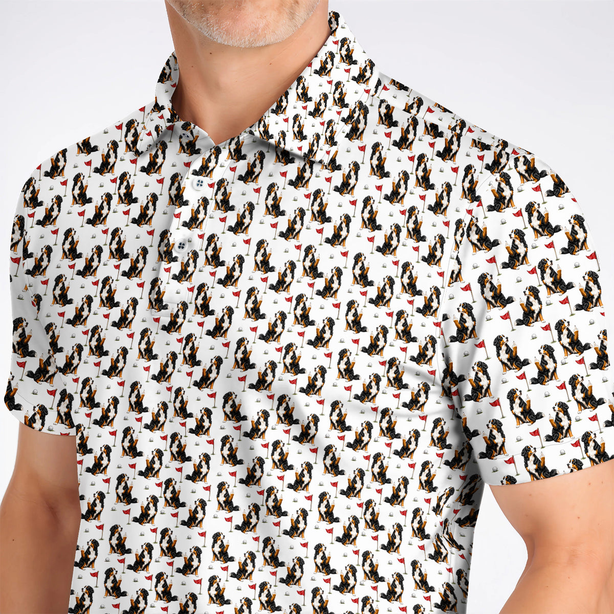 Bernese Mountain Dog Golf Pattern Polos, Bernese Golf Shirt, Funny Dog Lover Golf Gift
