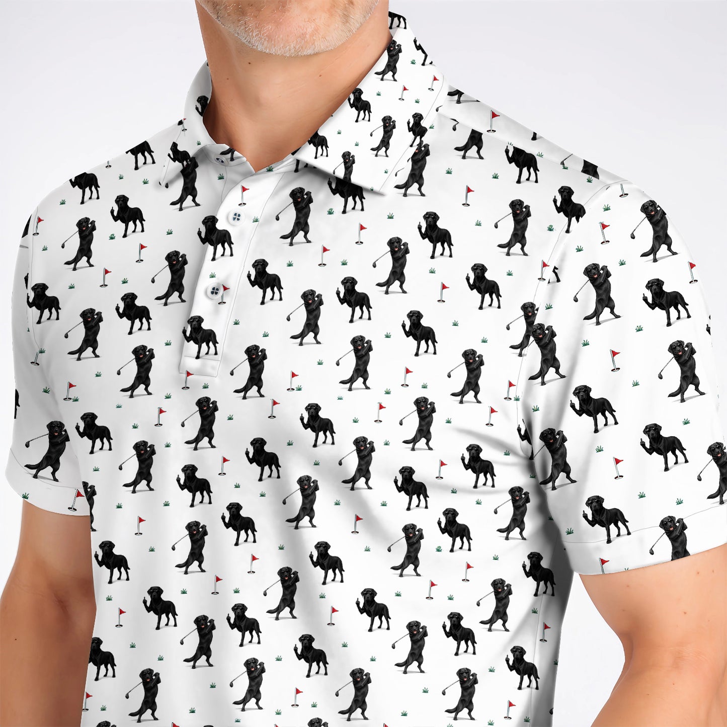 Funny Black Labrador Golf Polos, Lab Dog Pattern Golf Shirt, Crazy Golf Gift For Golfer