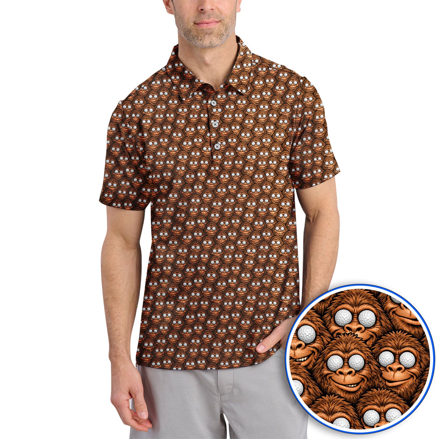 Crazy Bigfoot Pattern Golf Polos, Sasquatch Golf Shirt For Golfer, Funny Golf Gift For Men