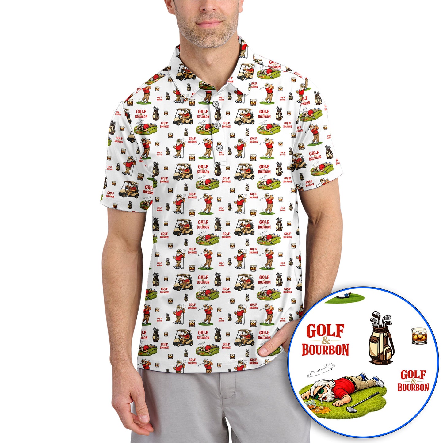 Funny Golf & Bourbon Pattern Golf Shirt, Crazy Golf Polos For Men, Golf Gift For Golfer