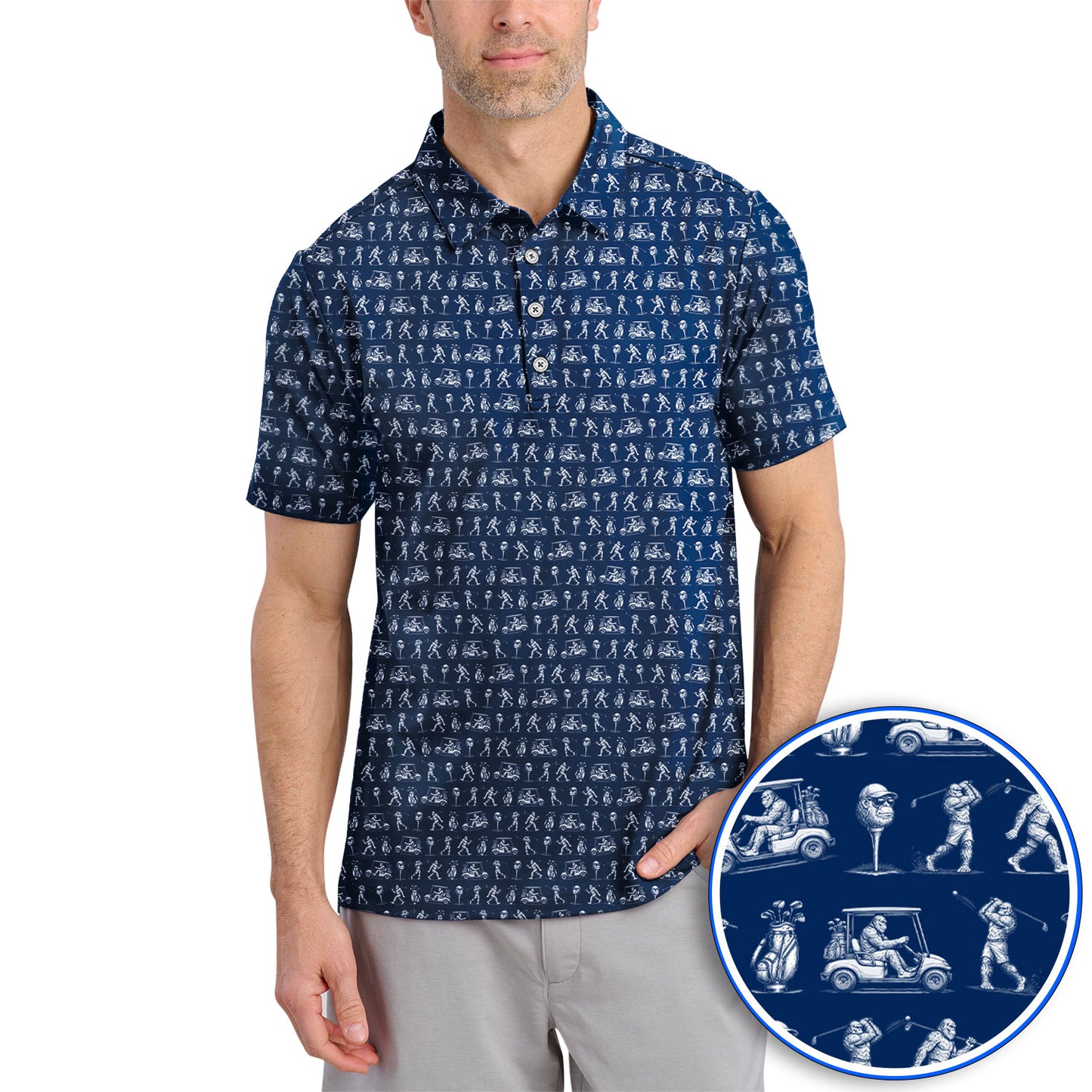 Funny Bigfoot Pattern Golf Polos, Sasquatch Golf Shirt For Men, Crazy Golf Gift For Golfer