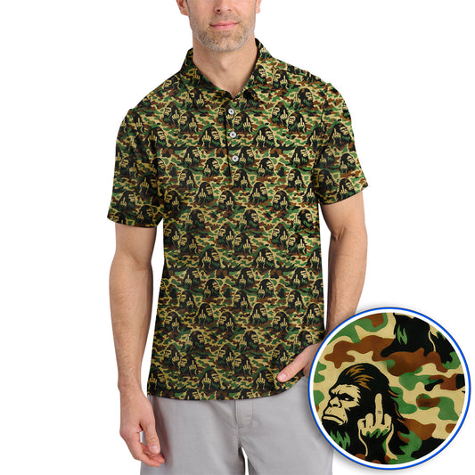 Funny Bigfoot Camo Pattern Golf Polos, Sasquatch Golf Shirt For Golfer, Crazy Golf Shirts For Men