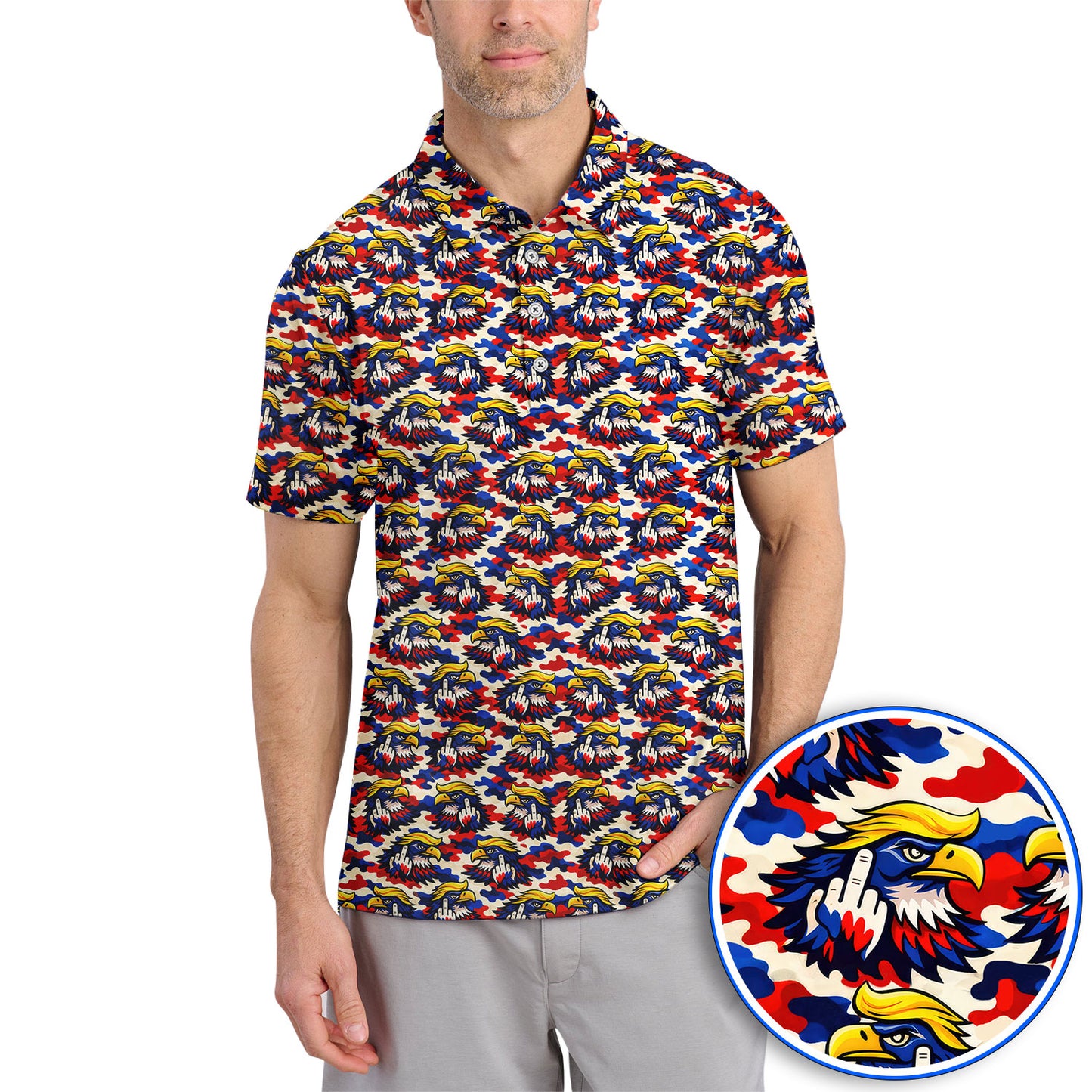 Funny American Eagle Pattern Golf Shirt, America 250th Patriotic Golf Polos, Golf Gift For Golfer