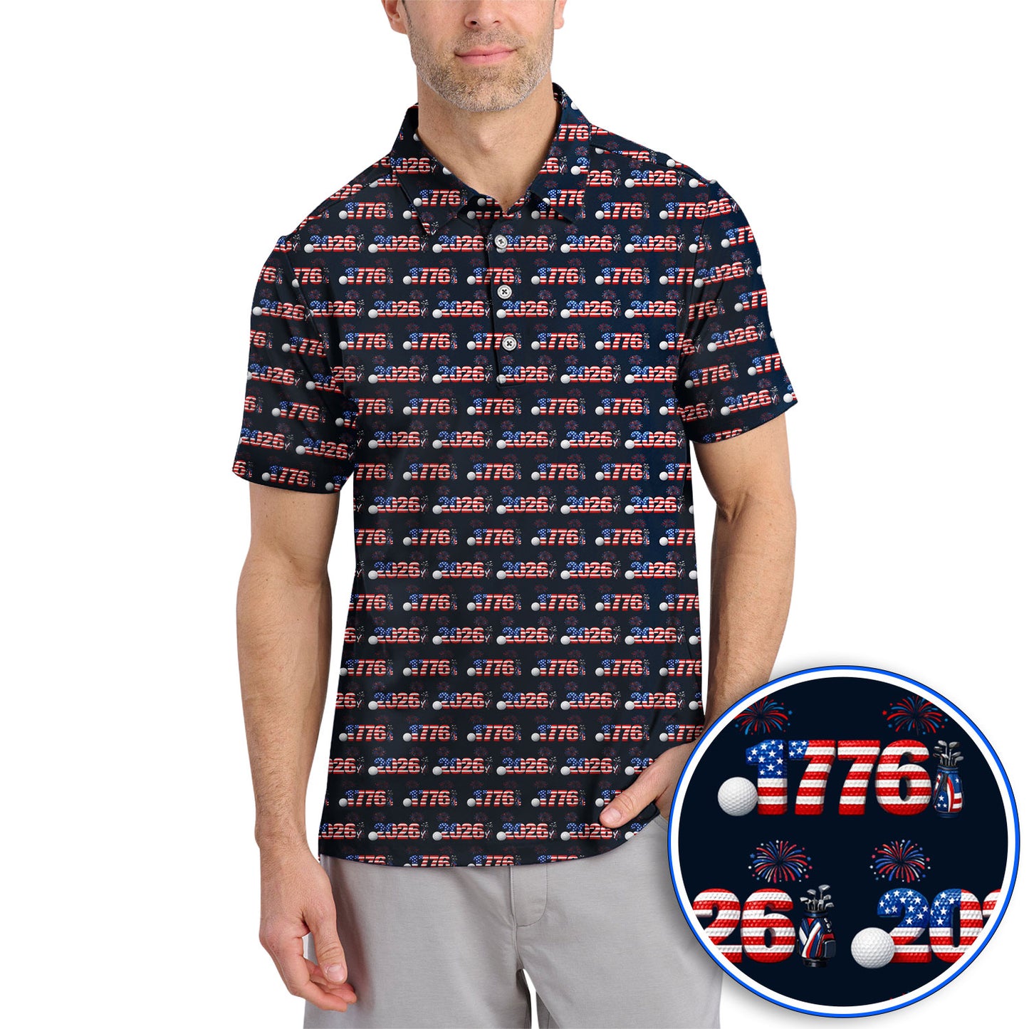 America 250th Anniversary Pattern Golf Polos, Patriotic Independence Day Golf Shirt, Men Golf Gift