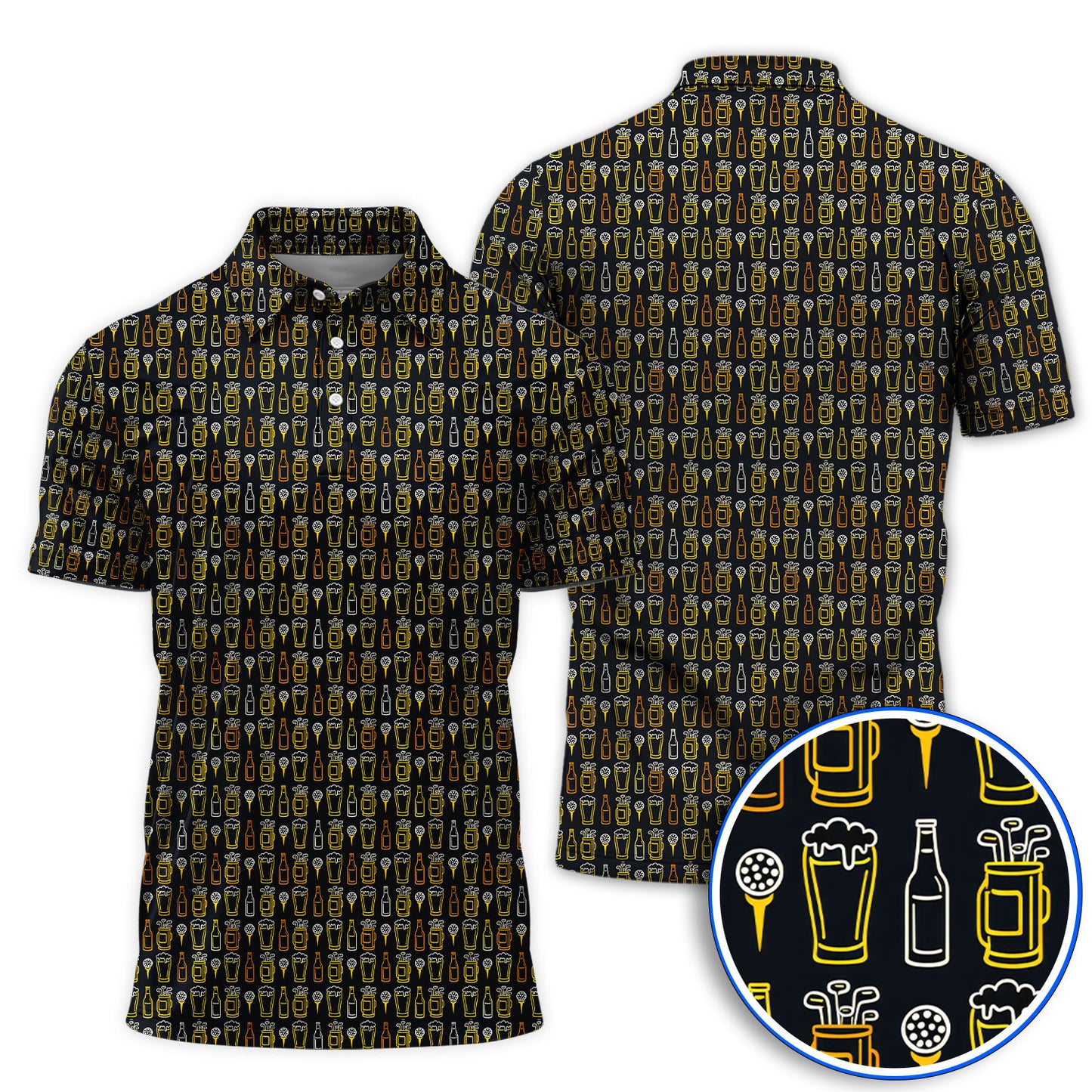 Funny Golf And Beer Pattern Shirt, Crazy Golf Polos For Men, Golf Gift For Golfer