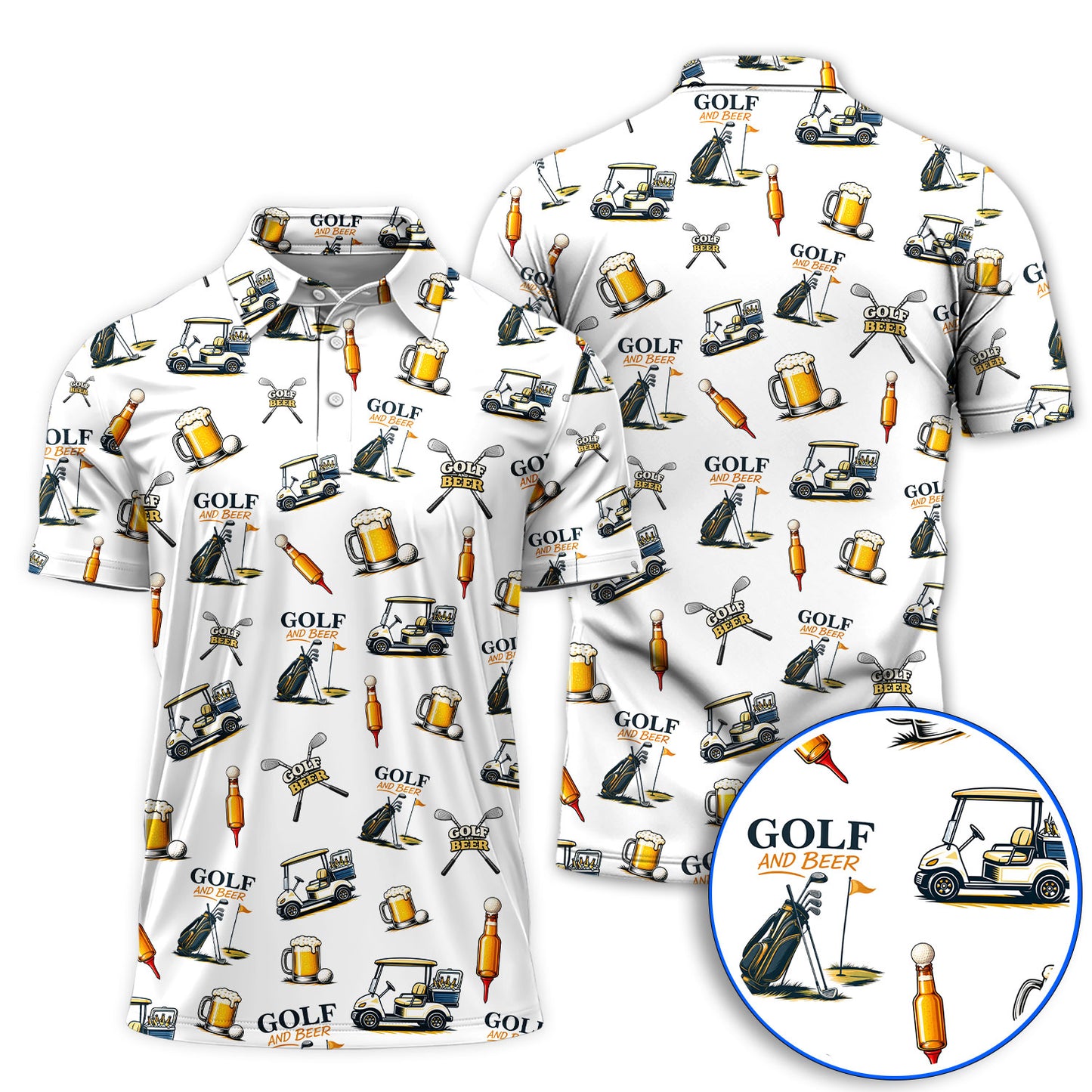 Golf And Beer Pattern Polos For Men, Funny Golf Shirt, Golf Gift For Beer Lover