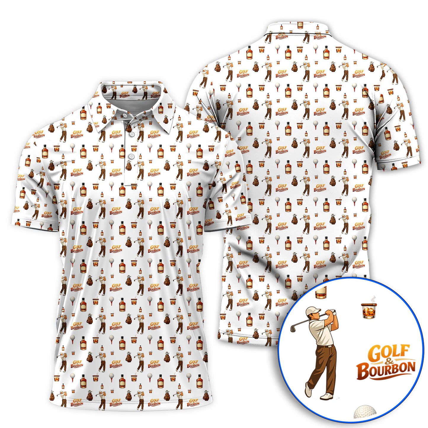 Crazy Golf Shirt For Men, Golf & Bourbon Pattern Golf Polos, Funny Golf Gift For Golfer