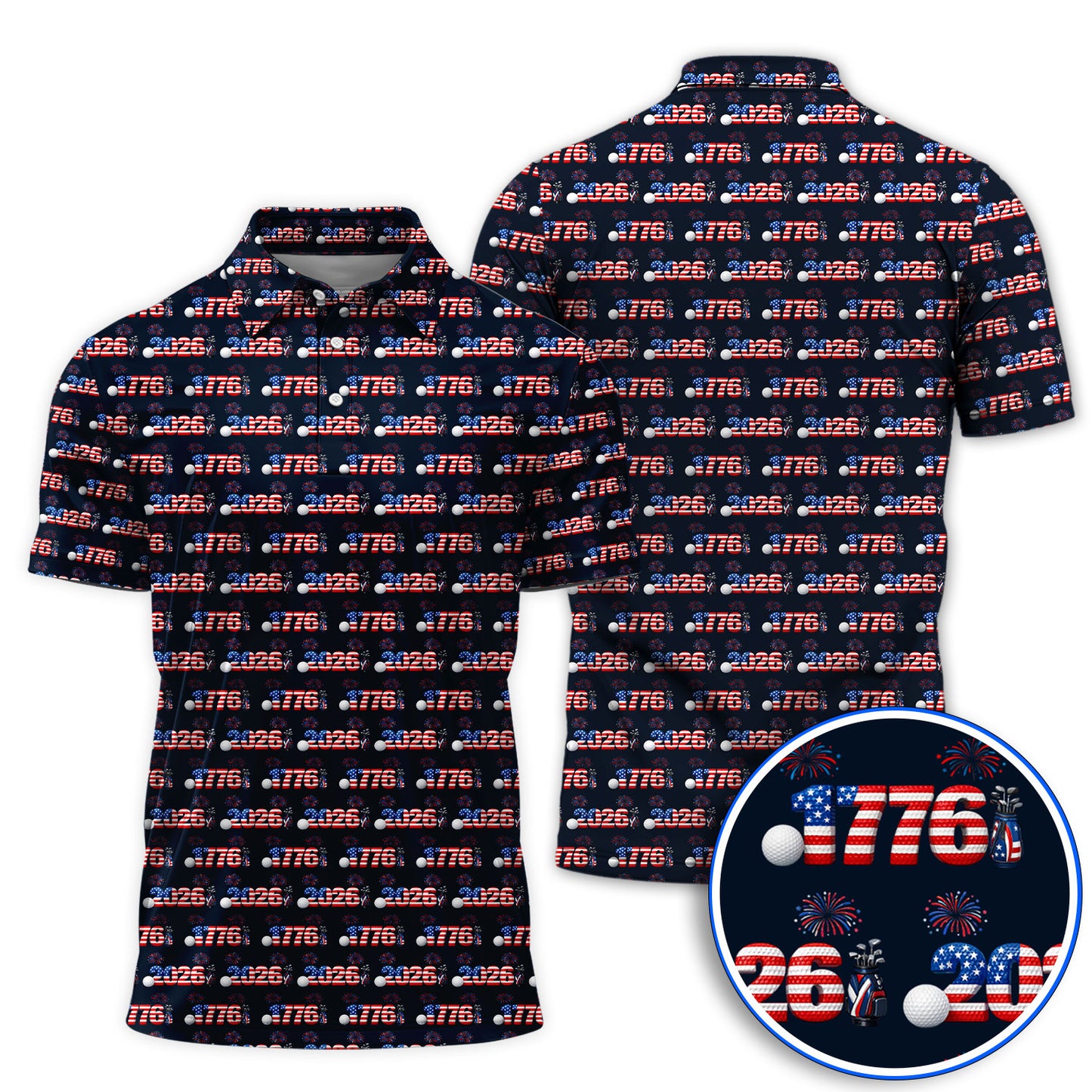 America 250th Anniversary Pattern Golf Polos, Patriotic Independence Day Golf Shirt, Men Golf Gift