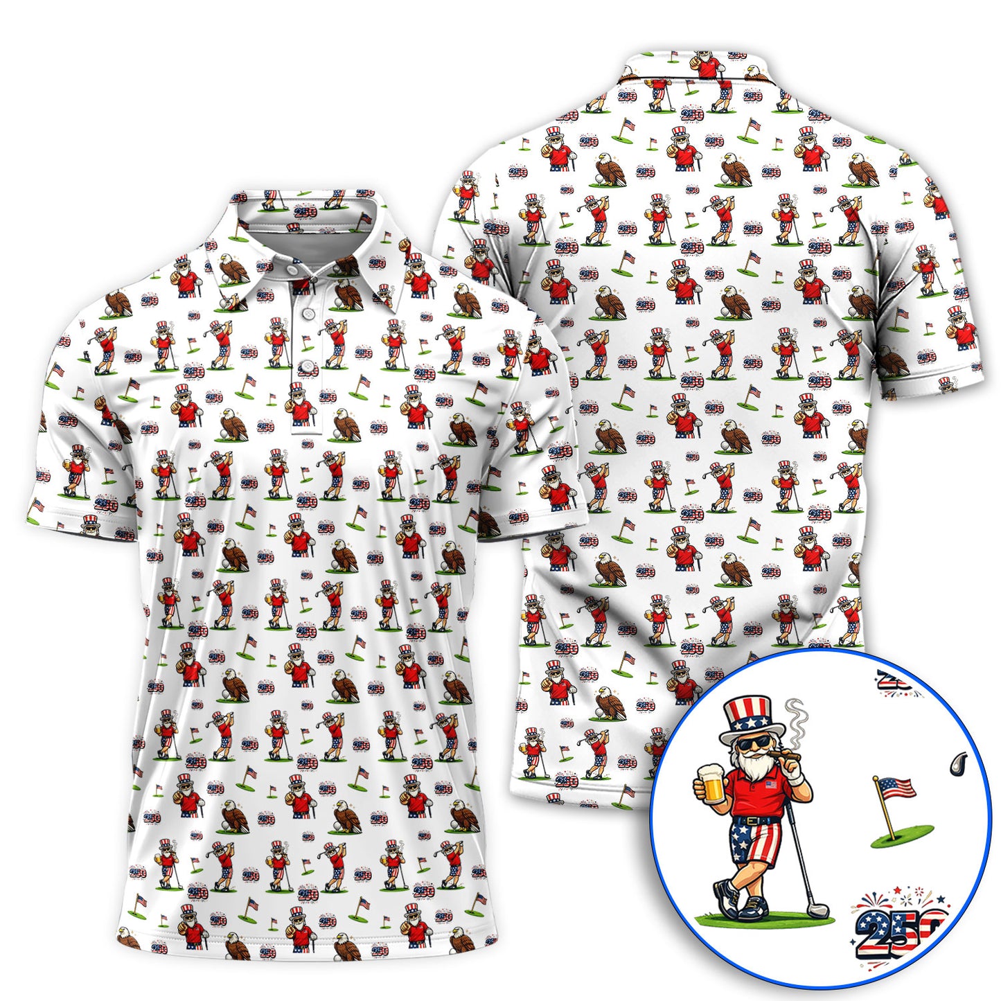 Funny USA Patriotic Golf Polos, USA Patriotic 250th Anniversary Pattern Golf Shirt, Golf Gift For Golfer