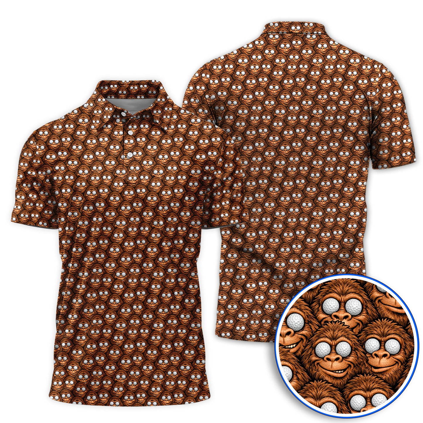 Crazy Bigfoot Pattern Golf Polos, Sasquatch Golf Shirt For Golfer, Funny Golf Gift For Men