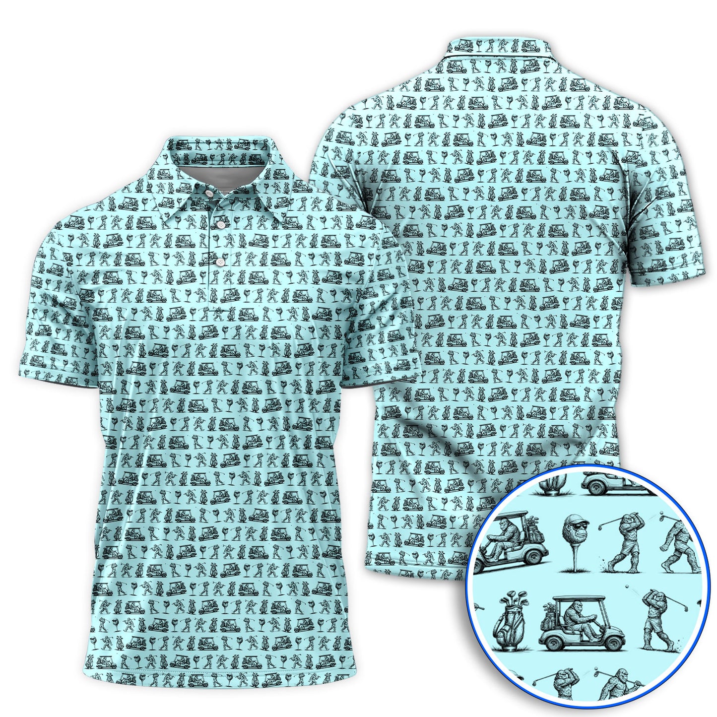 Funny Bigfoot Pattern Golf Polos, Sasquatch Golf Shirt For Men, Crazy Golf Gift For Golfer