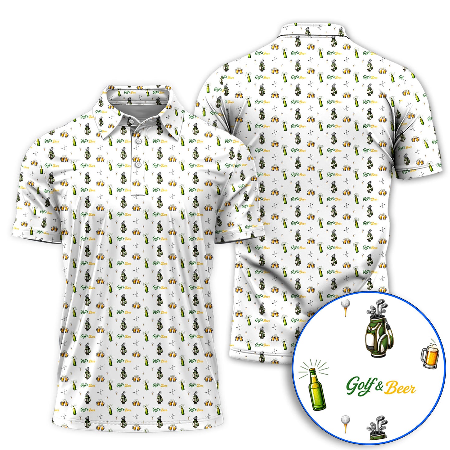 Funny Beer Golf Shirt For Men, Golf & Beer Pattern Polos, Golf Gift For Golfer
