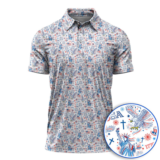 USA 1776–2026 Pattern Golf Polos, Eagle & Liberty Golf Shirt For Golfer, 4th of July Golf Shirts