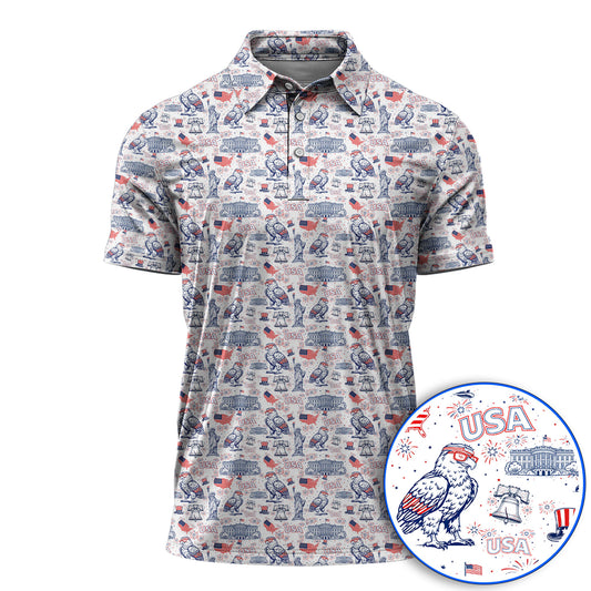 America 250th Patriotic Golf Polos, USA Eagle Pattern Golf Shirt For Golfer, Crazy Golf Shirt