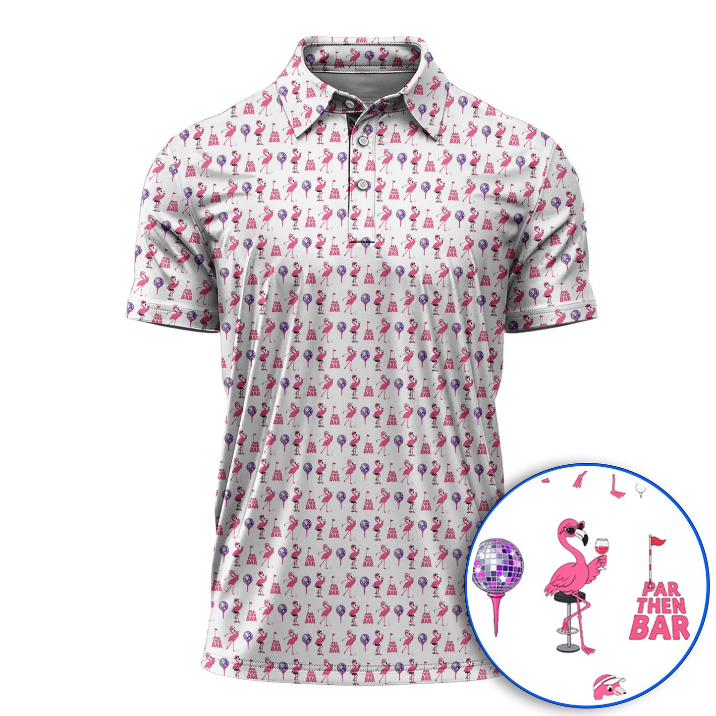 Funny Tropical Flamingo Pattern Golf Shirt, Pink Flamingo Bird Golf Polos, Unique Summer Golf Gift For Golfer