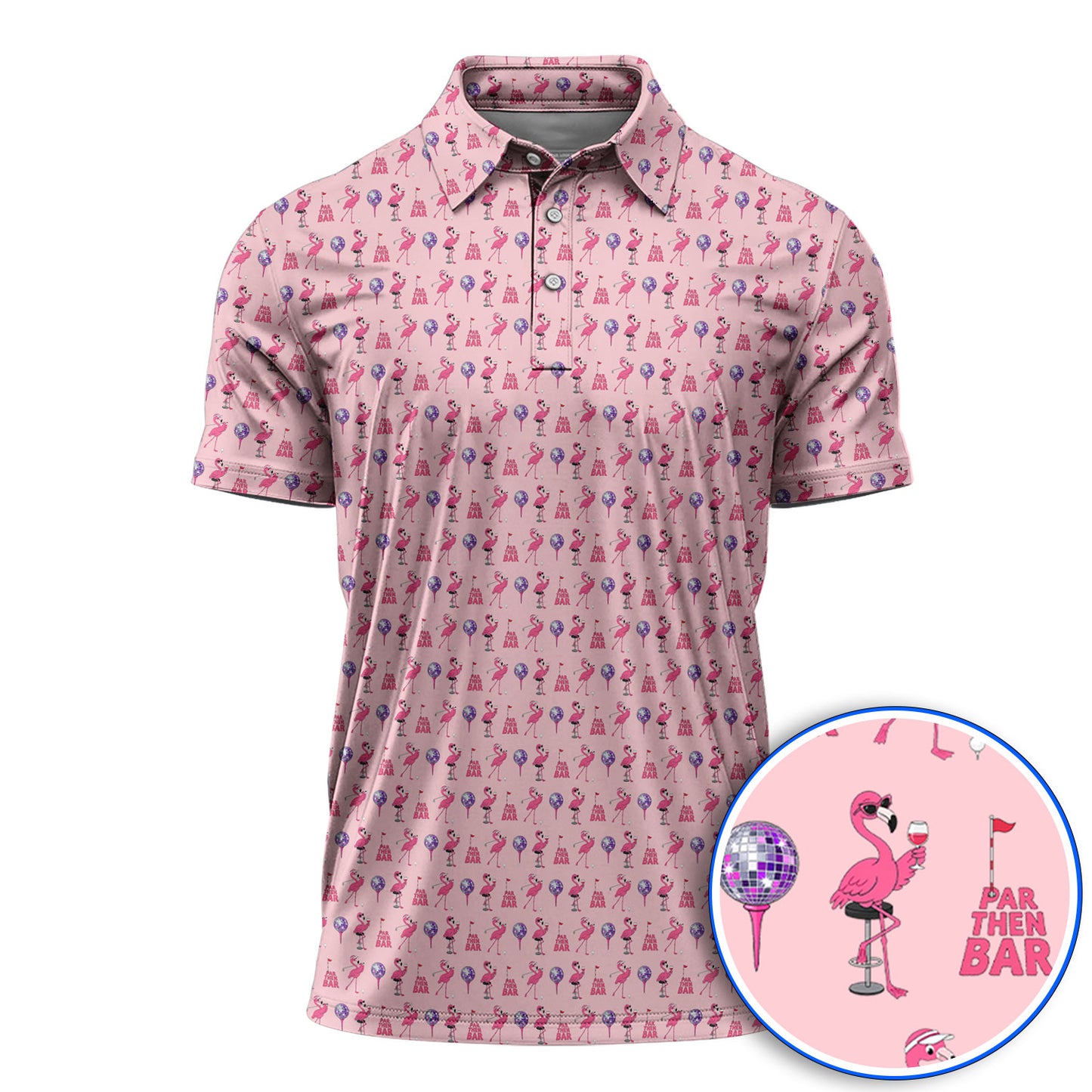 Funny Tropical Flamingo Pattern Golf Shirt, Pink Flamingo Bird Golf Polos, Unique Summer Golf Gift For Golfer