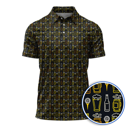 Funny Golf And Beer Pattern Shirt, Crazy Golf Polos For Men, Golf Gift For Golfer