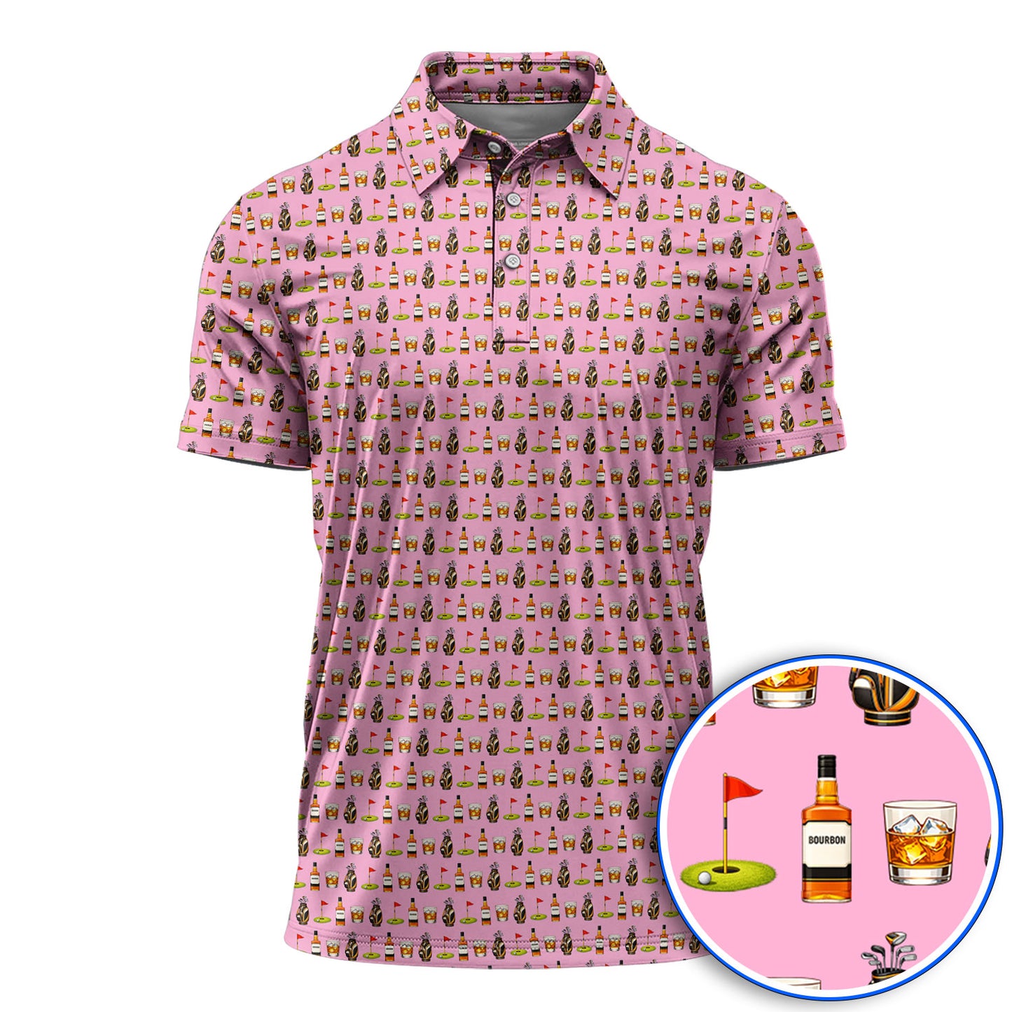 Bourbon Pattern Golf Shirt, Funny Golf Polos For Golfer, Golfer Whiskey Shirt For Golf Lovers