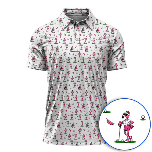 Funny Flamingo Pattern Golf Shirt, Pink Flamingo Golf Polos For Bird Lover, Unique Golf Gift For Golfer