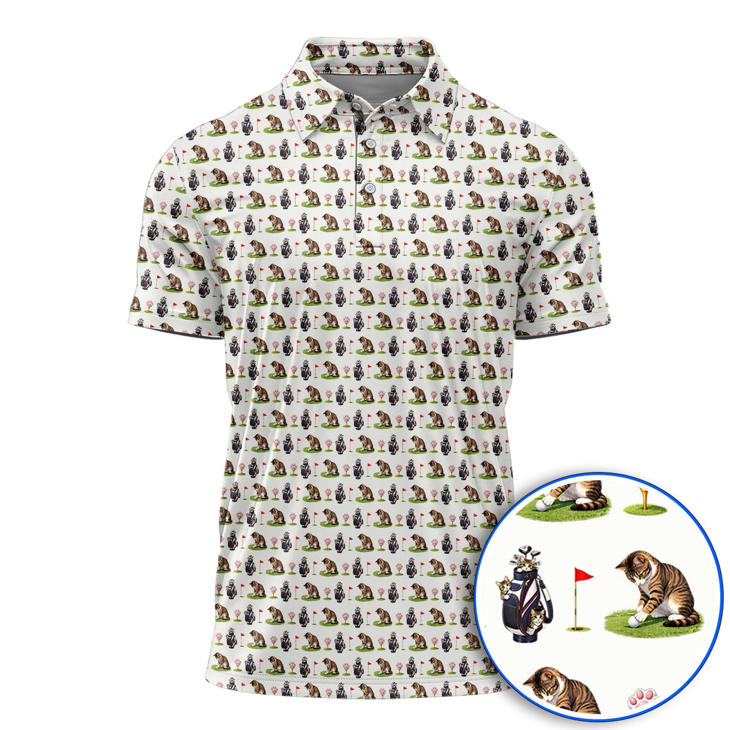 Cute Cat Pattern Golf Shirt, Funny Cats Golf Polos, Golf Gift For Golfer And Cat Lover