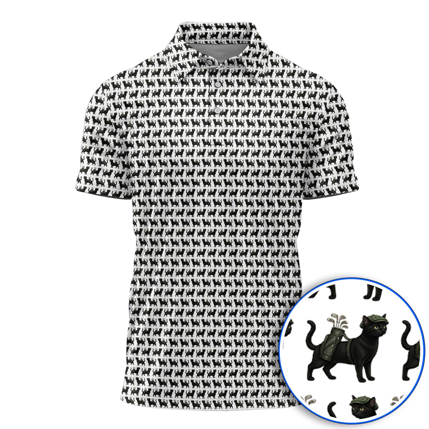 Cat Pattern Golf Shirt, Funny Pet Lover Golf Polos, Crazy Golf Gift For Golfer