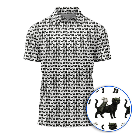 Cat Pattern Golf Shirt, Funny Pet Lover Golf Polos, Crazy Golf Gift For Golfer