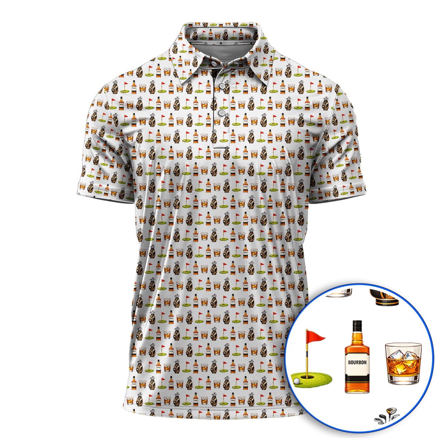 Bourbon Pattern Golf Shirt, Funny Golf Polos For Golfer, Golfer Whiskey Shirt For Men